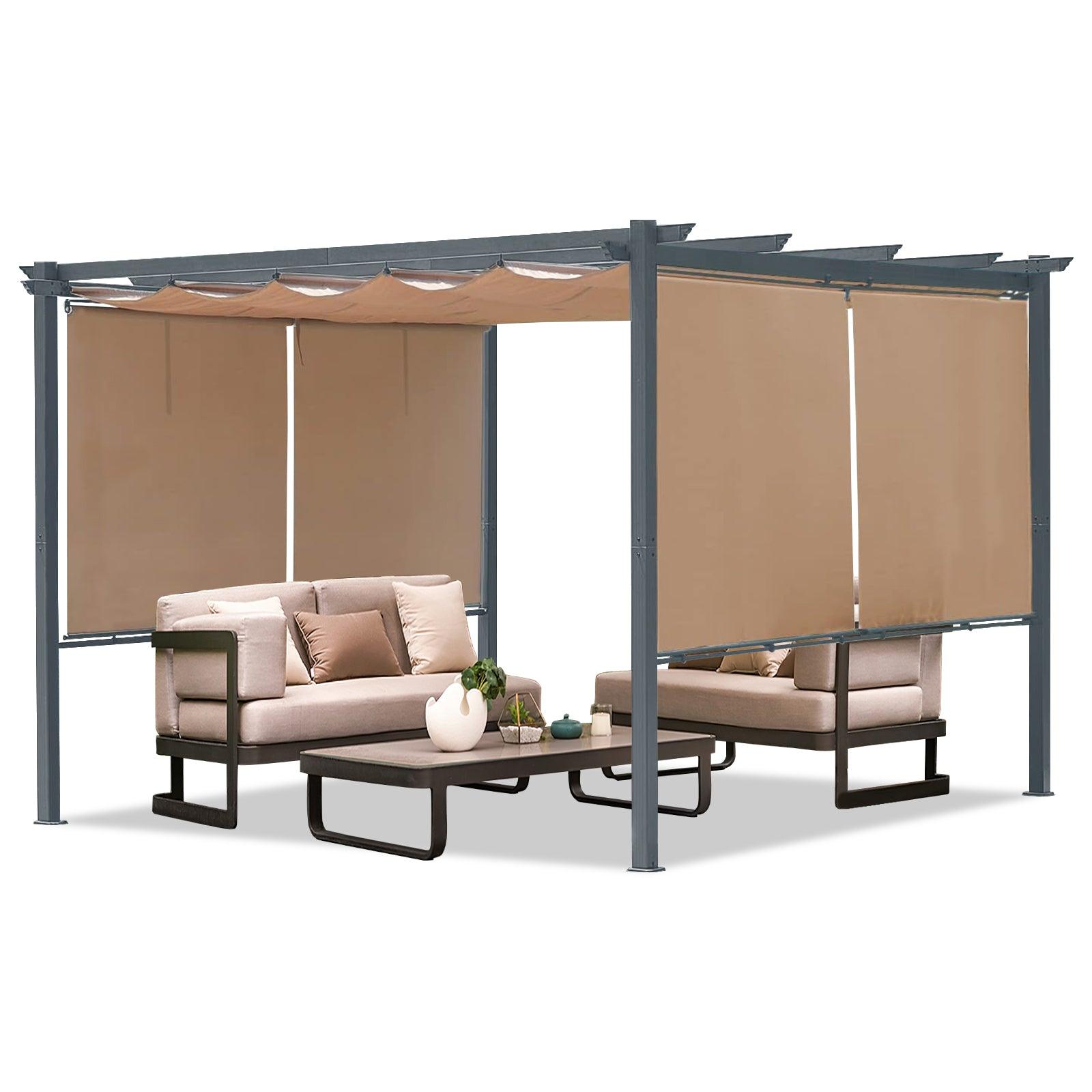 12x10 ft. Outdoor Pergola with Retractable Shade Canopy, Aluminum Frame, Roller Shade Curtain - Aoodor